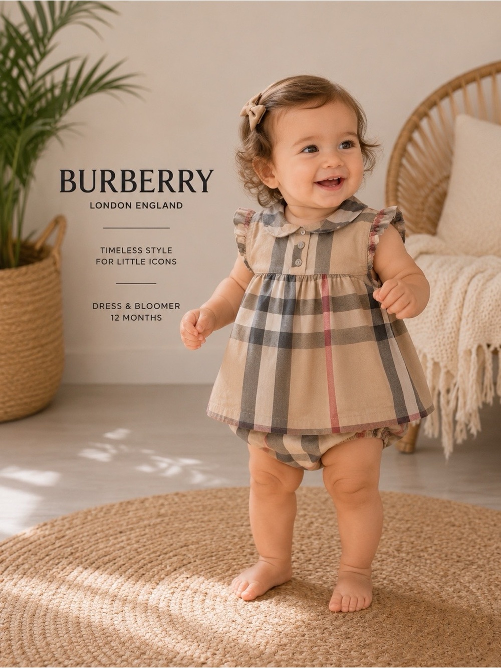 Burberry Beige Nova Check Baby Dress & Bloomer Set